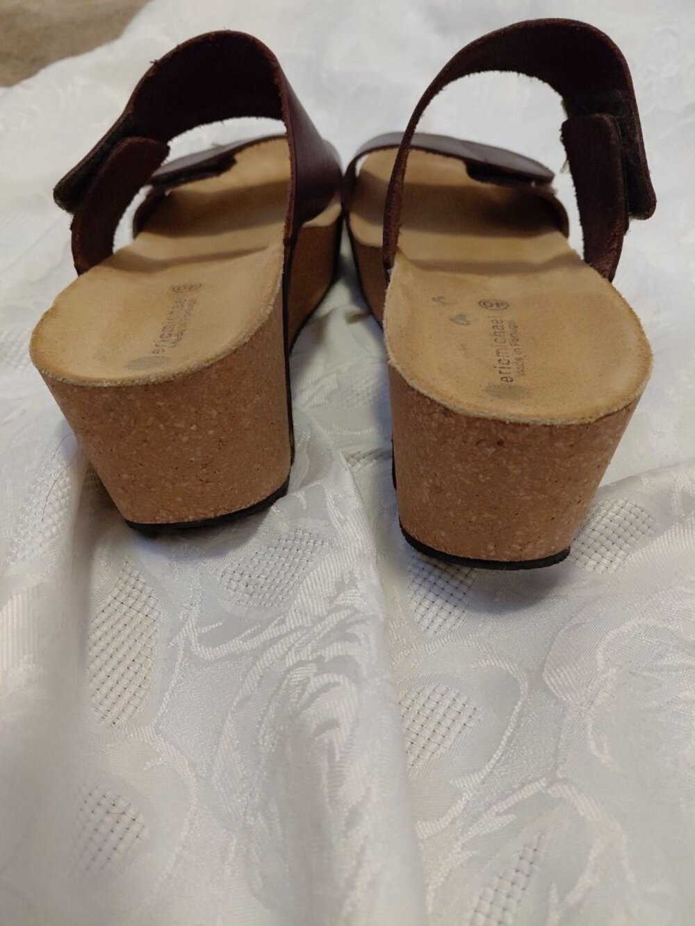 Eric Michael Liat Platform Cork Wedge Leather Strap Sandal Brown US 9 EU 40 - Picture 9 of 10